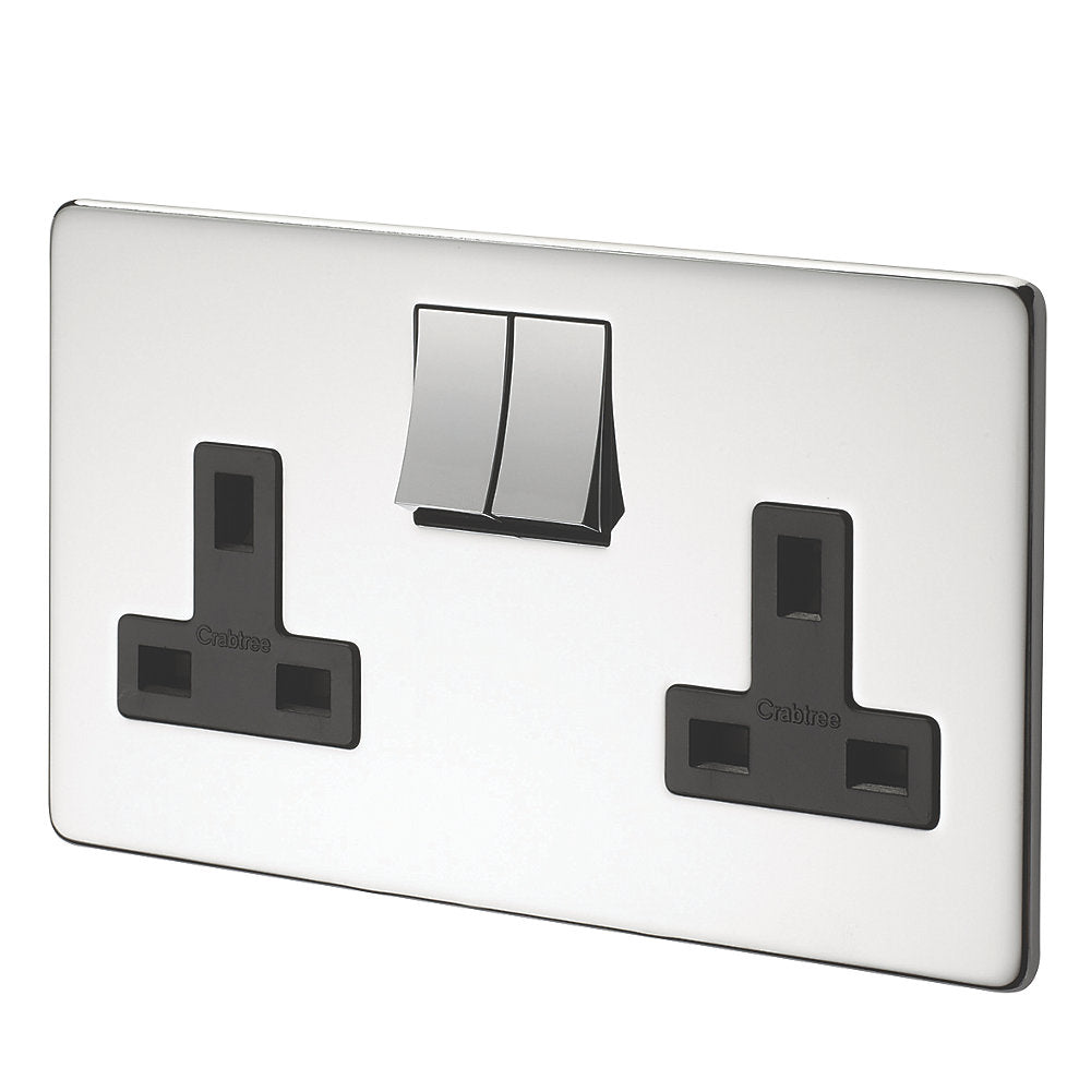 Crabtree Platinum highly polished chrome 2 Gang Socket 7316/hpc