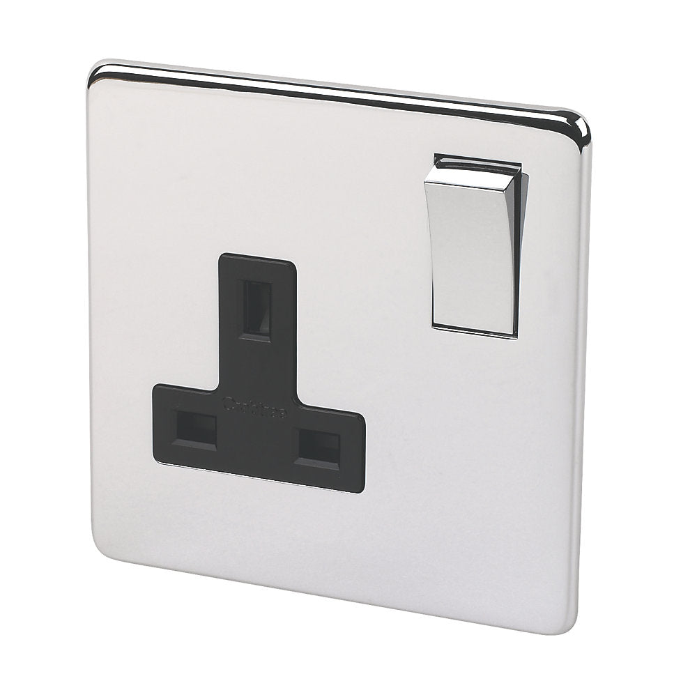 Crabtree Platinum highly polished chrome 1 Gang Socket Black Insert 7314/hpc
