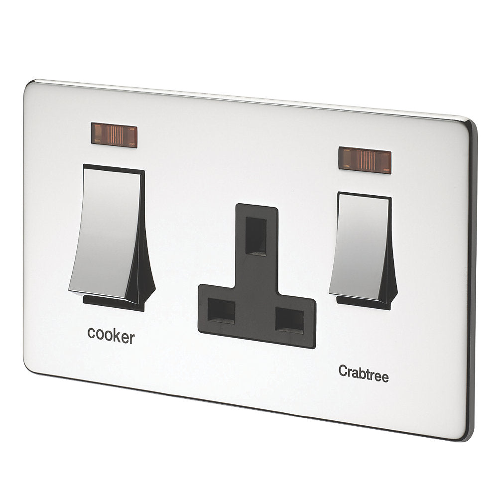 Crabtree Platinum highly polished chrome 45 Amp Cooker Socket 7521/3hpc/WH