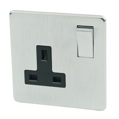 Crabtree Platinum Satin Chrome 1 Gang Socket Black Insert 7314/SC