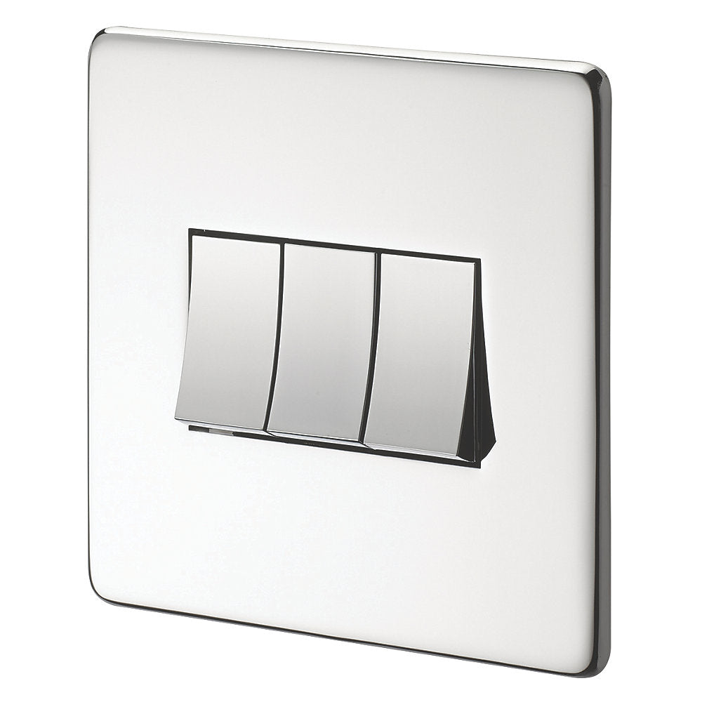 Crabtree Platinum highly polished chrome 3 Gang Light Switch 7173/hpc