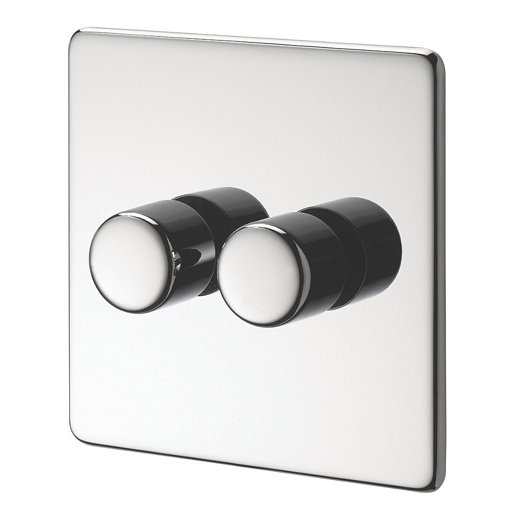 Crabtree Platinum highly polished chrome 2 Gang Dimmer Switch 400w 7400/D2hpc