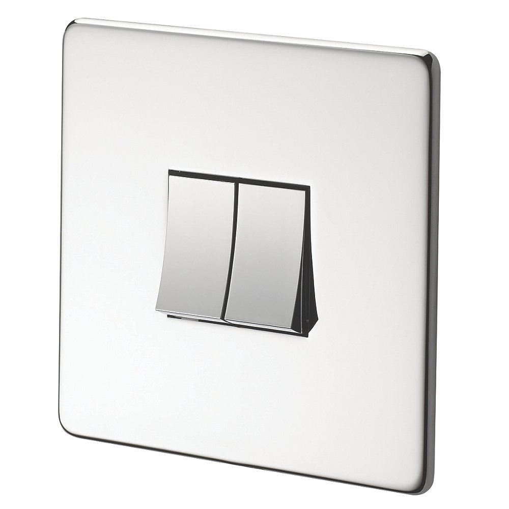Crabtree Platinum highly polished chrome 2 Gang Light Switch 7172/hpc