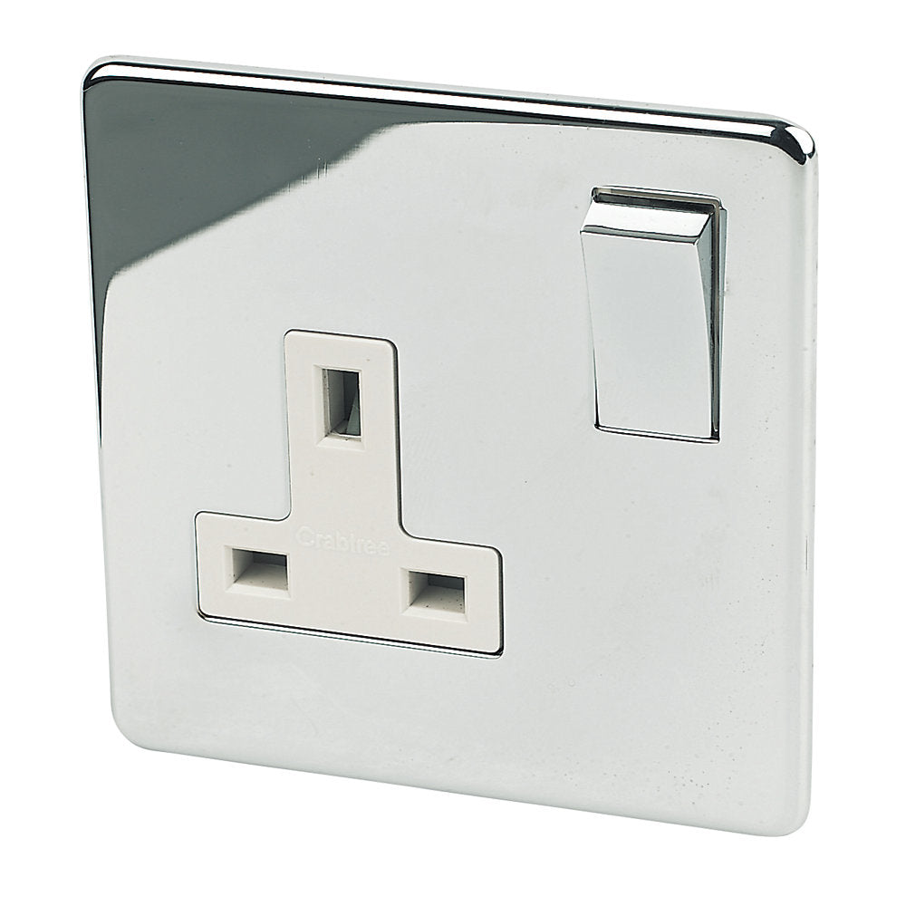 Crabtree Platinum highly polished chrome 1 Gang Socket White Insert 7314/hpc/WH