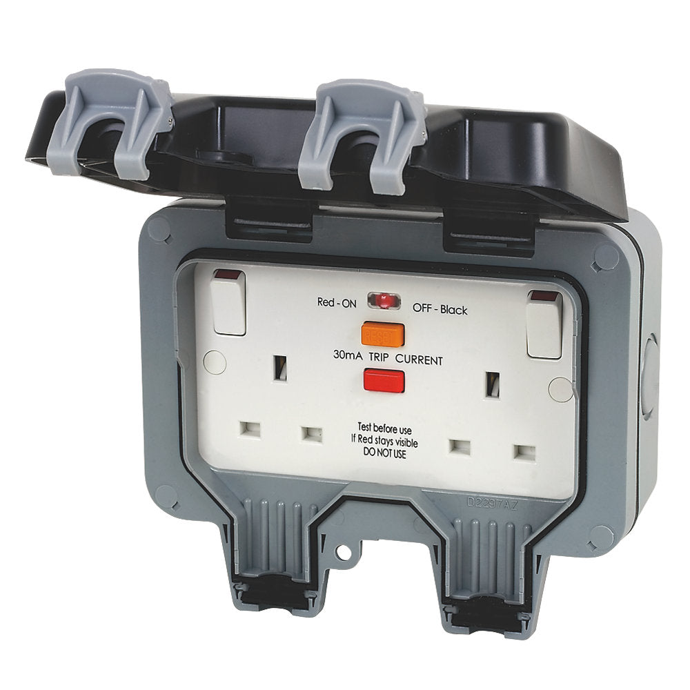 BG Storm Weatherproof 13A RCD 2 Way Gang Switch Socket (LATCHING) WP22RCD