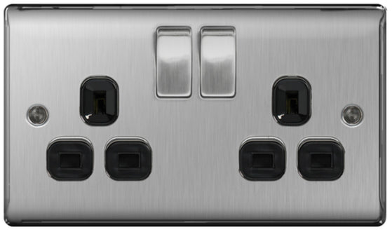 BG Nexus Metal Brushed Steel Double Switched 13A Power Socket NBS22B