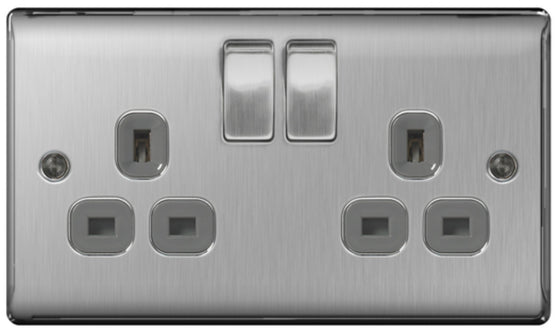BG Nexus Metal Brushed Steel Double Switched 13A Power Socket NBS22G