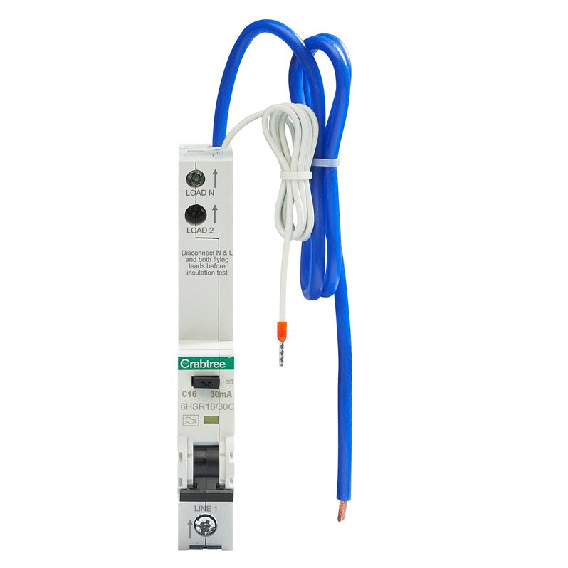 Crabtree Loadstar C16 30mA 10kA 1P+N Type A RCBO (1 Module Width) 6HSR16/30C