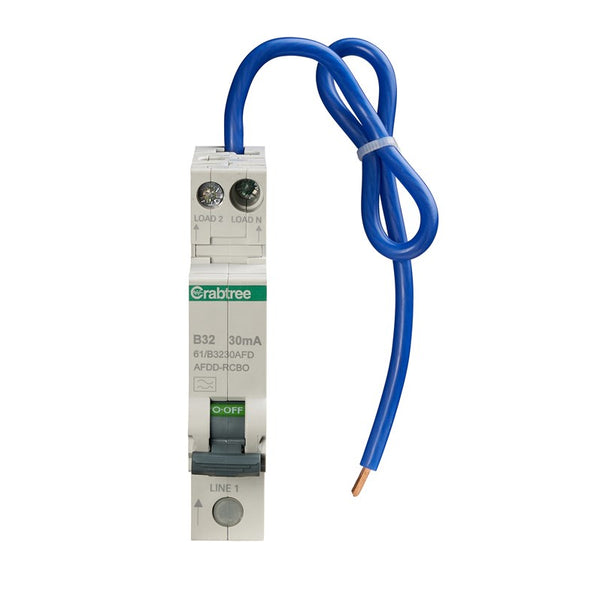 Crabtree Starbreaker 32A 30mA 6kA 1 Pole + Neutral B-Curve Plug In RCBO AFDD 61/B3230AFD