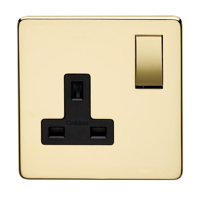 Crabtree Platinum Polished Brass 1 Gang Socket Black Insert 7314/PB