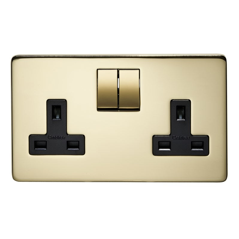 Crabtree Platinum Screwless Polished Brass 2 Gang Socket 7316/PB