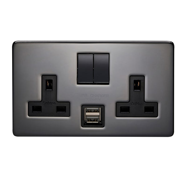 Crabtree Platinum Screwless black nickel 2 Gang USB Socket 7316usb/bkn/d