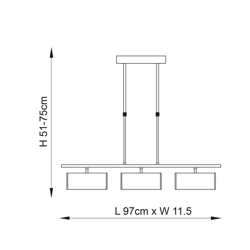 Endon Clef 3lt Semi flush Light CLEF-BAR-3CH