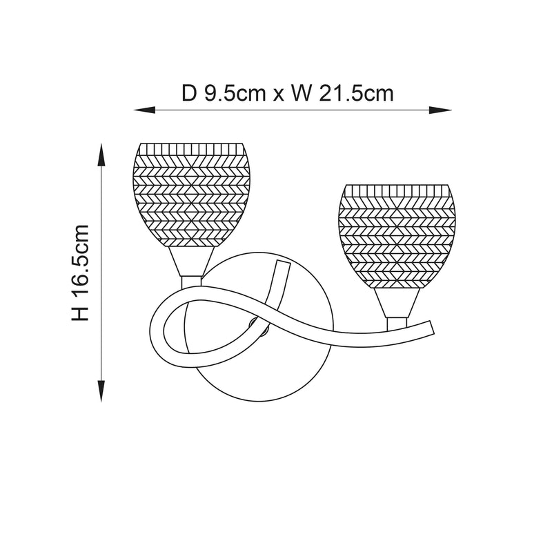 Endon Boyer 2lt Wall Light BOYER-2WBCH-L
