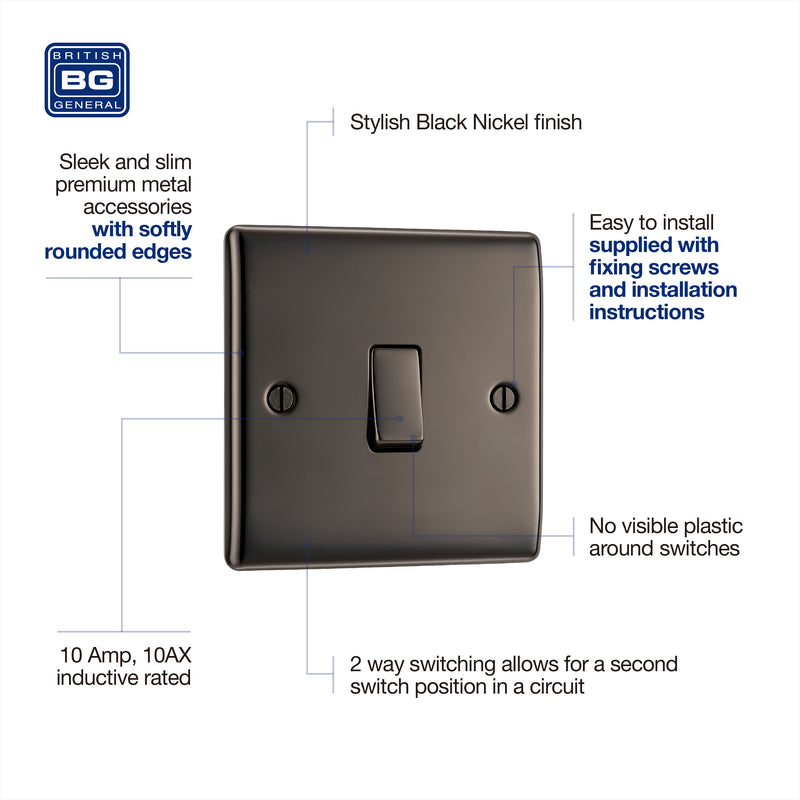 BG Nexus Metal Black Nickel 1G 2W Light Switch NBN12