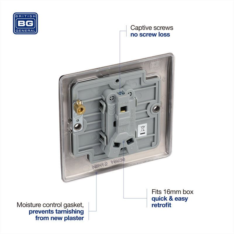 BG Nexus Metal Black Nickel 1G 2W Light Switch NBN12