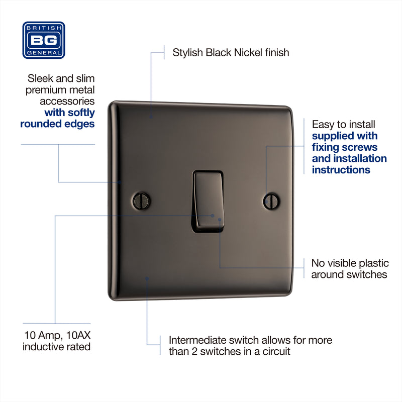 BG Nexus Metal Black Nickel Intermediate Light Switch NBN13