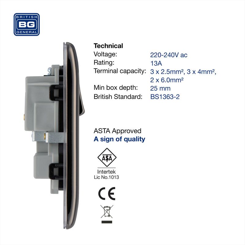 BG Nexus Metal Black Nickel 13A Double Socket NBN22B