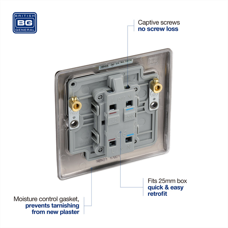 BG Nexus Metal Black Nickel 20A Double Pole Switch with Neon NBN31