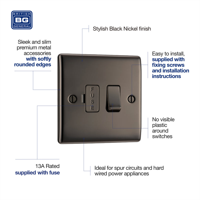 BG Nexus Metal Black Nickel 13A Switched Spur NBN50