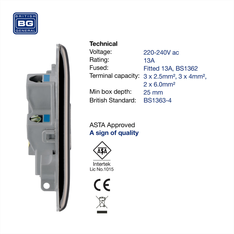 BG Nexus Metal Black Nickel 13A Unswitched Spur NBN54