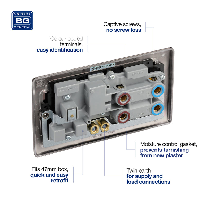 BG Nexus Metal Black Nickel Cooker Switch with 13A Socket NBN70B