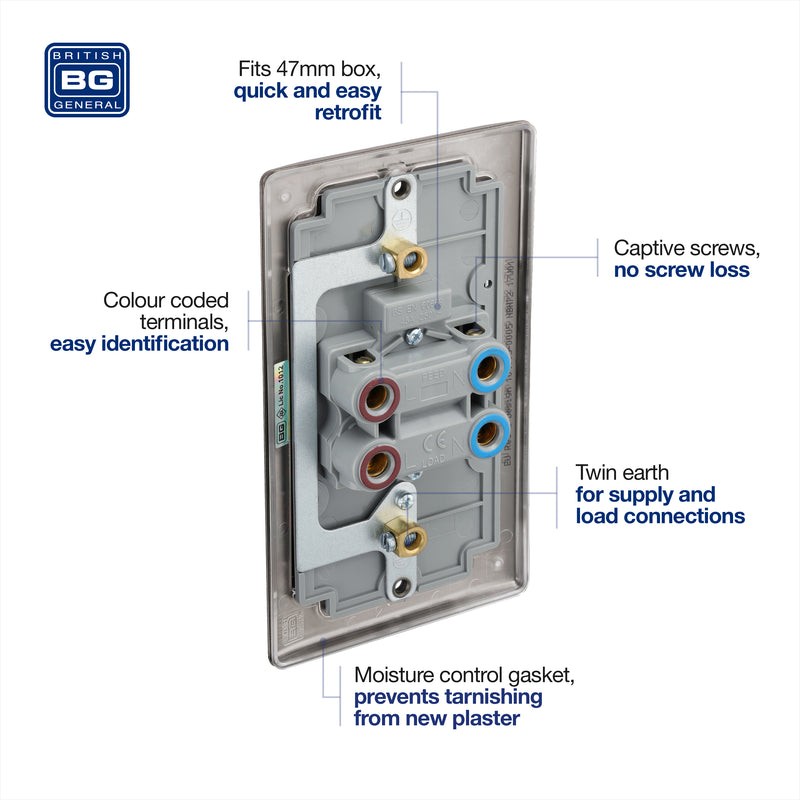 BG Nexus Metal Black Nickel 45A Double Pole Switch NBN72