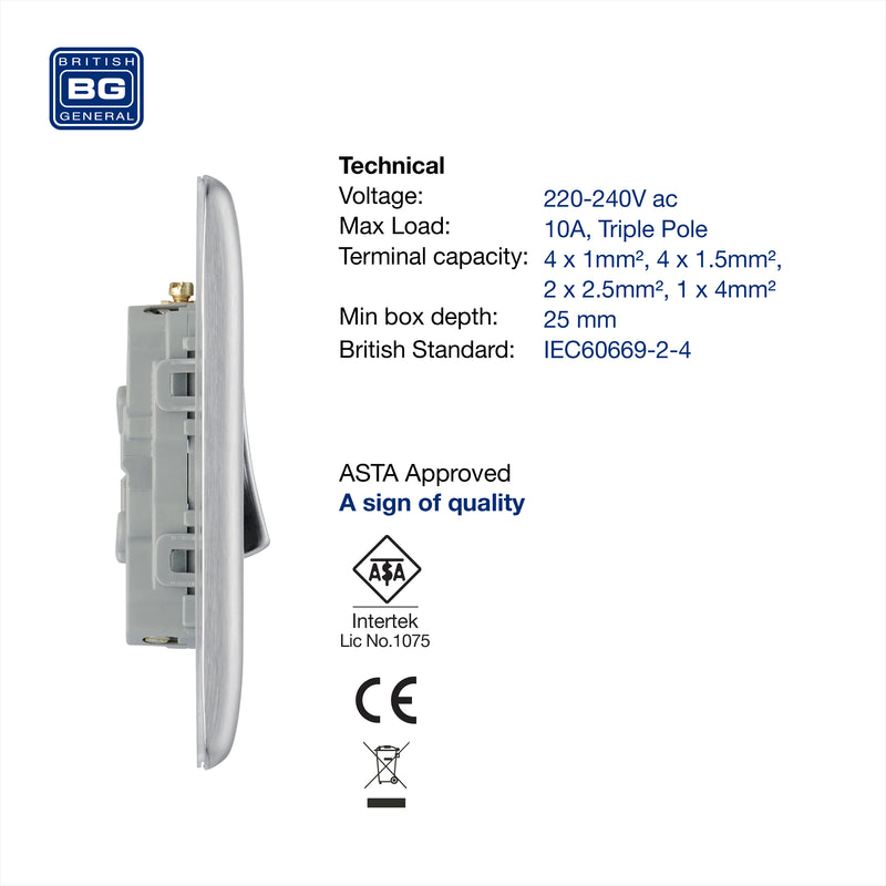 BG Nexus Metal Brushed Steel Fan Isolator Switch NBS15