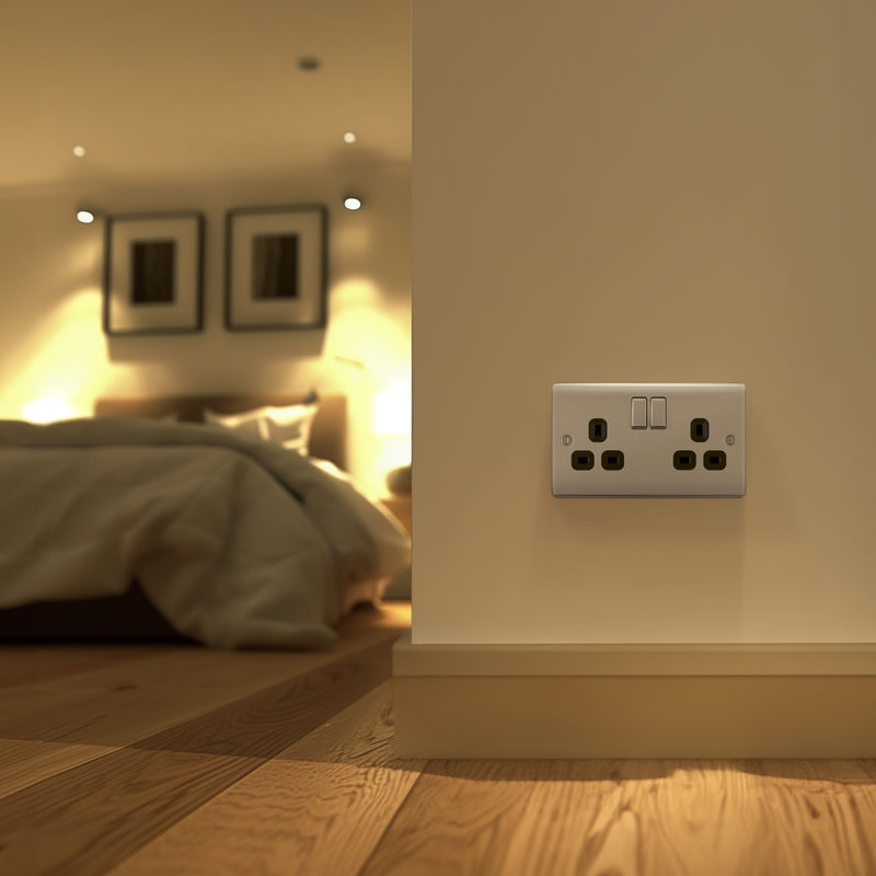 BG Nexus Metal Brushed Steel 13A Double Socket NBS22B