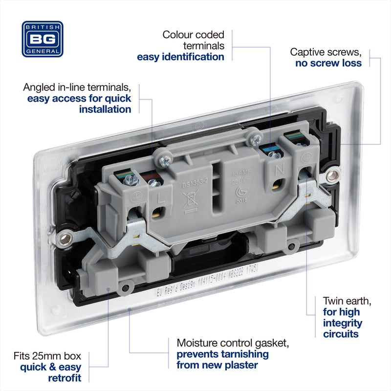 BG Nexus Metal Brushed Steel 13A Double Socket NBS22B