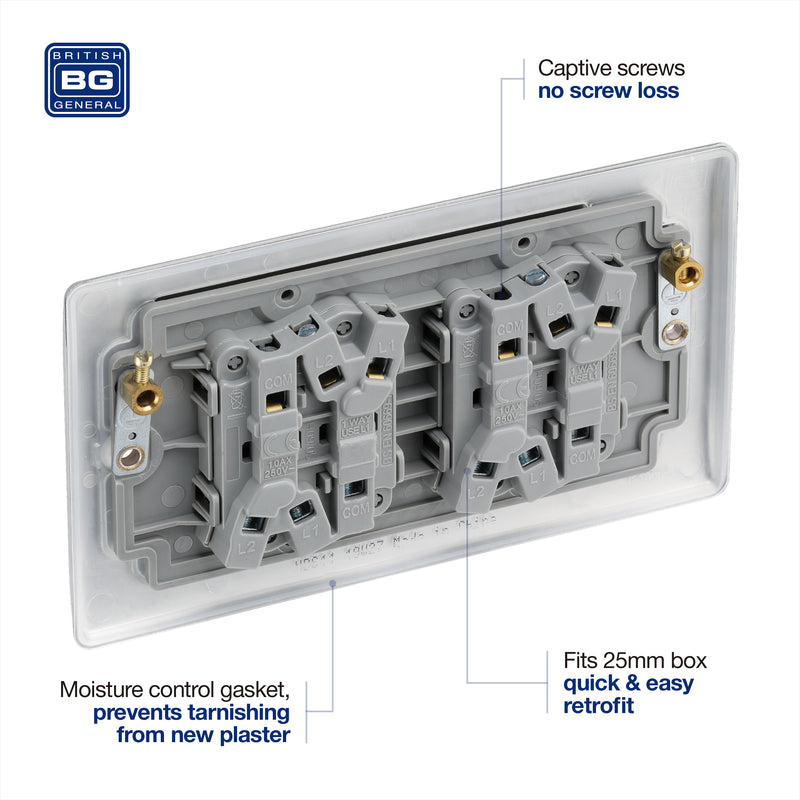 BG Nexus Metal Brushed Steel 4G 2W Light Switch NBS44