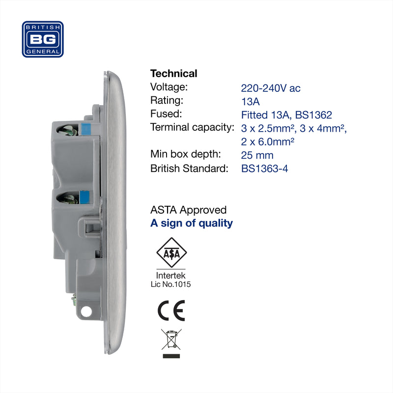 BG Nexus Metal Brushed Steel 13A Unswitched Spur NBS54