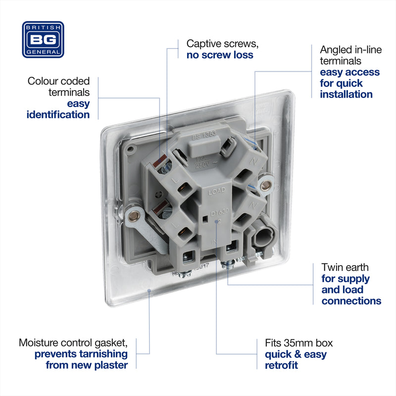 BG Nexus Metal Brushed Steel 13A Unswitched Spur Flex Outlet NBS55