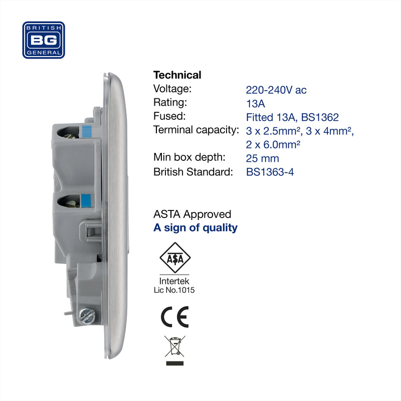 BG Nexus Metal Brushed Steel 13A Unswitched Spur Flex Outlet NBS55