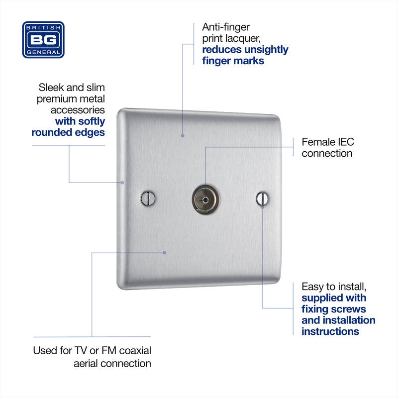 BG Nexus Metal Brushed Steel Co-axial Socket NBS60