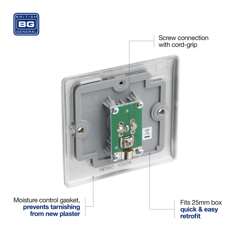 BG Nexus Metal Brushed Steel Co-axial Socket NBS60