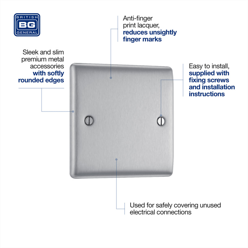 BG Nexus Metal Brushed Steel Single Blank Plate NBS94