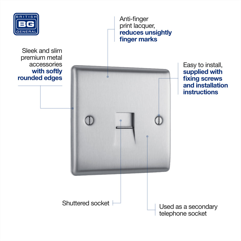 BG Nexus Metal Brushed Steel Secondary Telephone Socket NBSBTS1