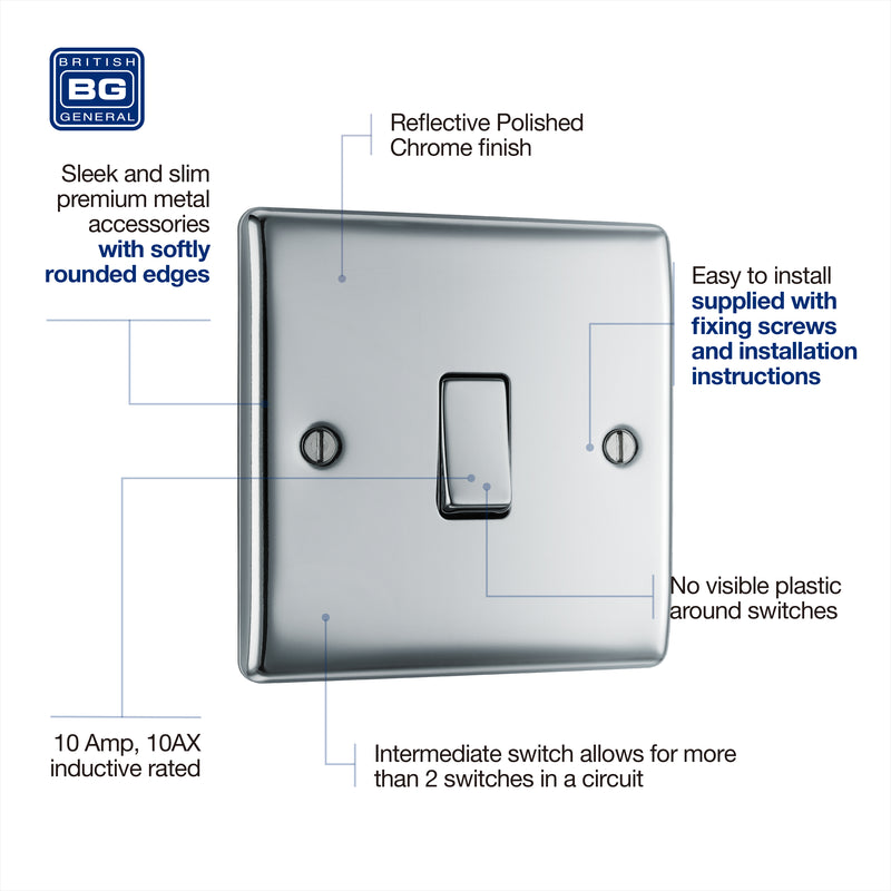 BG Nexus Metal Polished Chrome Intermediate Light Switch NPC13