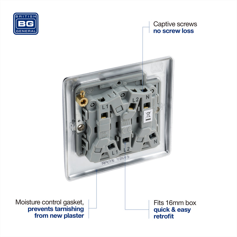 BG Nexus Metal Polished Chrome Fan Isolator Switch NPC15