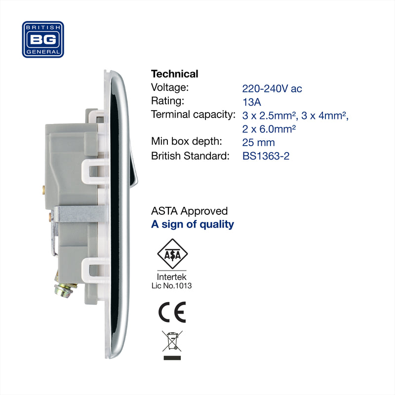 BG Nexus Metal Polished Chrome 13A Single Socket NPC21W