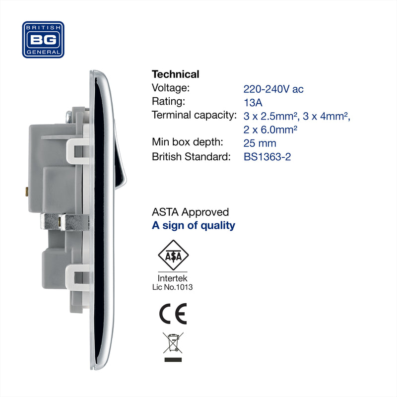 BG Nexus Metal Polished Chrome 13A Double Socket NPC22W