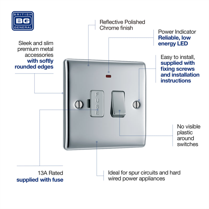 BG Nexus Metal Polished Chrome 13A Switched Spur Neon NPC52