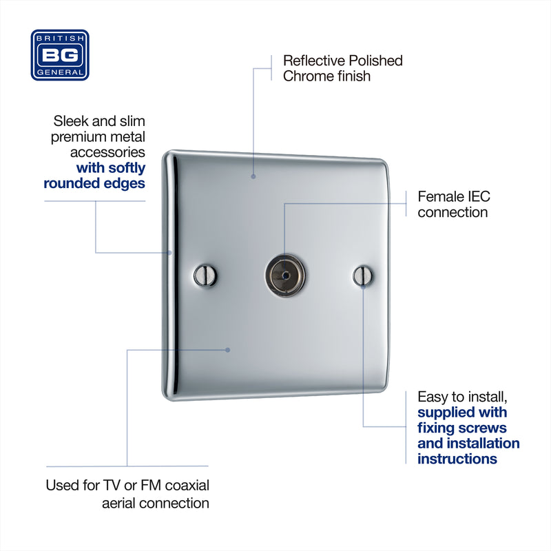 BG Nexus Metal Polished Chrome Co-axial Socket NPC60