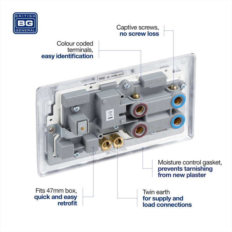 BG Nexus Metal Polished Chrome Cooker Switch with 13A Socket NPC70W