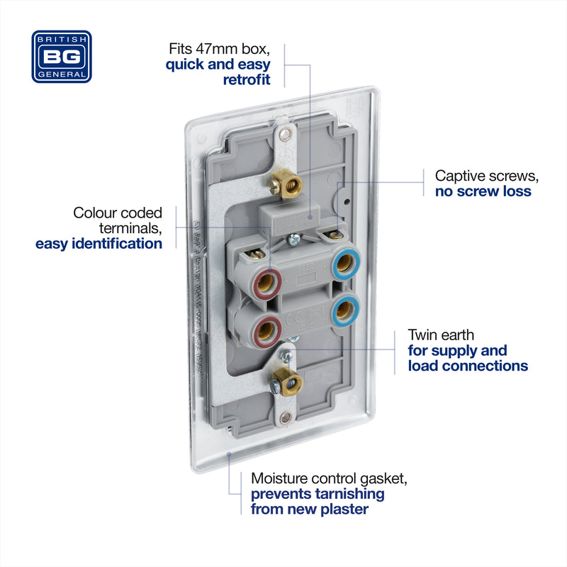 BG Nexus Metal Polished Chrome 45A Cooker Switch NPC72