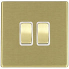 Hamilton Hartland G2 Satin Brass 2 Gang 10AX 2 Way Switch with Satin Brass Rockers and White Surround 7G22R22SB-W
