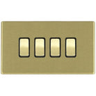 Hamilton Hartland G2 Satin Brass 4 Gang 10AX 2 Way Switch with Satin Brass Rockers and Black Surround 7G22R24SB-B