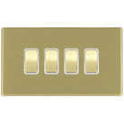 Hamilton Hartland G2 Satin Brass 4 Gang 10AX 2 Way Switch with Satin Brass Rockers and White Surround