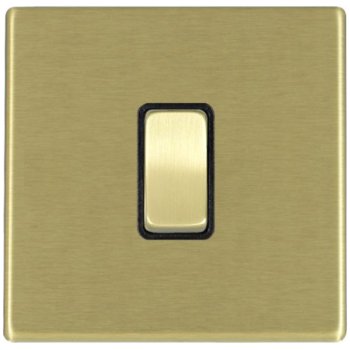 Hamilton Hartland G2 Satin Brass 1 Gang 10AX Intermediate Switch with Satin Brass Rocker and Black Surround 7G22R31SB-B